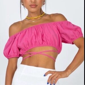 Princess Polly Fuchsia Off-Shoulder Crop Top